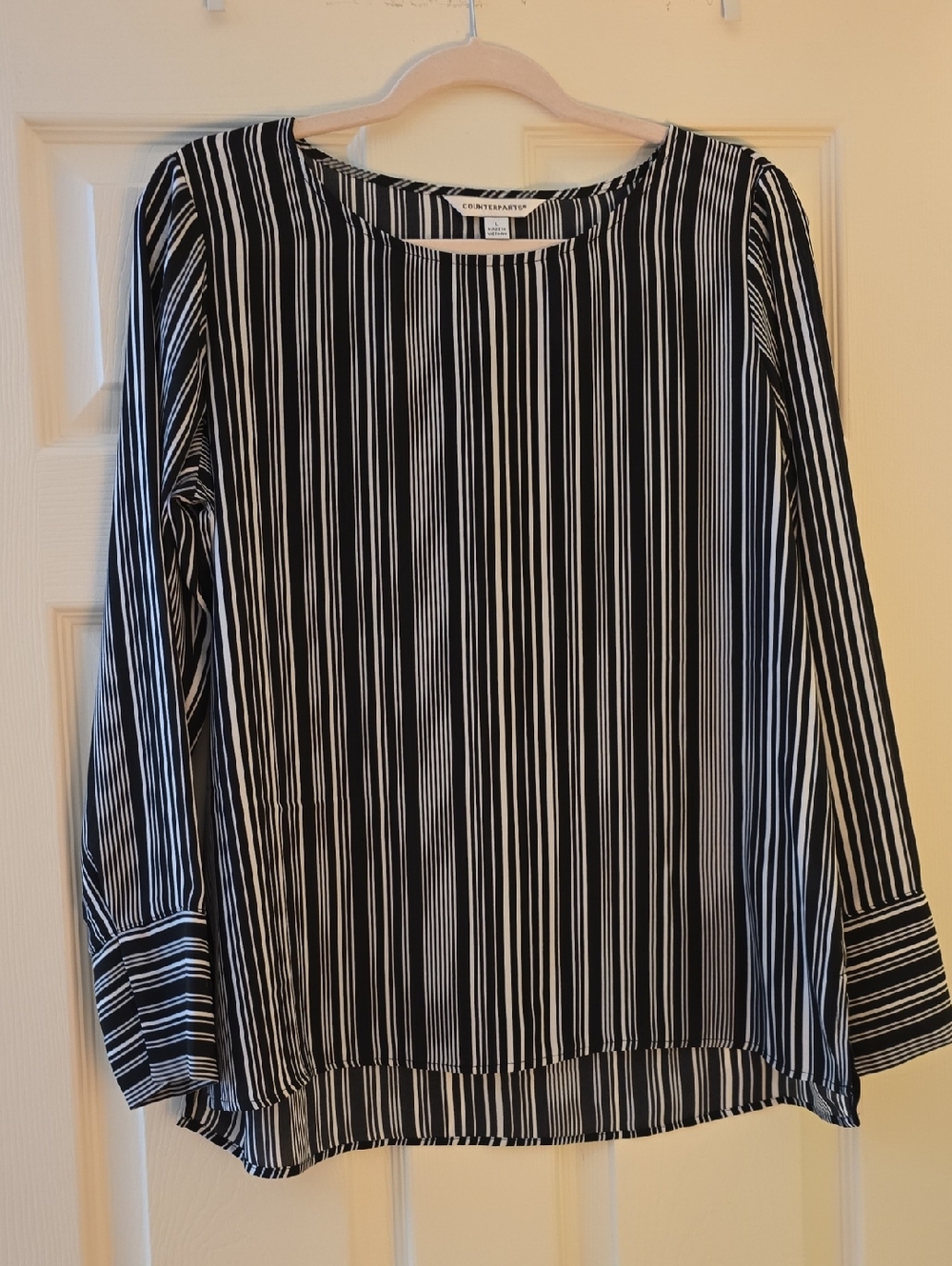 Counterparts Black and White Vertical-Strip Long Sleeve Top